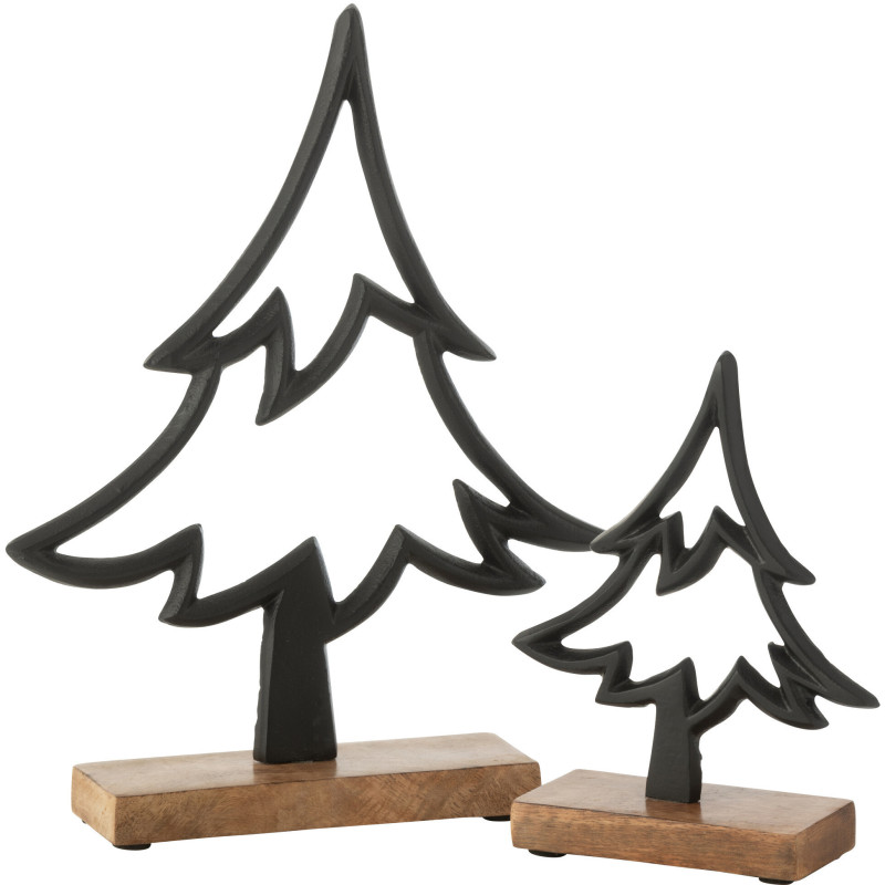 Grande Sculpture moderne sur pied Sapin Hauteur 27 cm en Métal Noir Bois Marron Tralith - 3
