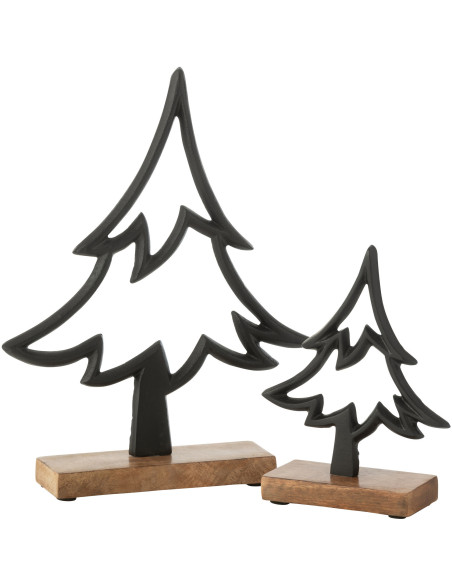 Grande Sculpture moderne sur pied Sapin Hauteur 27 cm en Métal Noir Bois Marron Tralith - 3