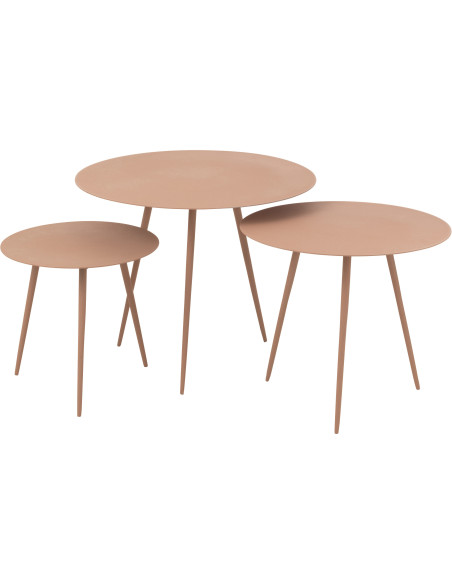 Table basse Gigogne Ronde Zénith en Métal Vieux rose (Lot de 3) - 1