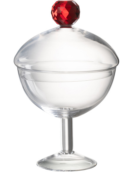 Bonbonnière originale sur pied 550 ml Hauteur 25 cm en Verre Transparent Rouge Diamond - 1