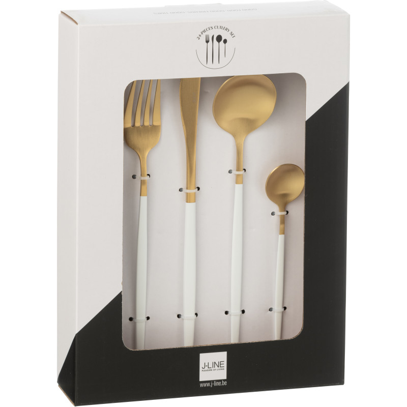 Coffret 24 Couverts modernes en Inox Doré Blanc Mat Cylis - 2