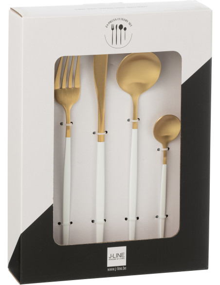 Coffret 24 Couverts modernes en Inox Doré Blanc Mat Cylis - 2