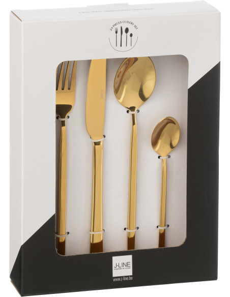 Coffret 24 Couverts modernes en Inox Doré Brillant Dorylis - 2