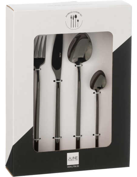 Coffret 24 Couverts modernes en Inox Noir Brillant Selveris - 3