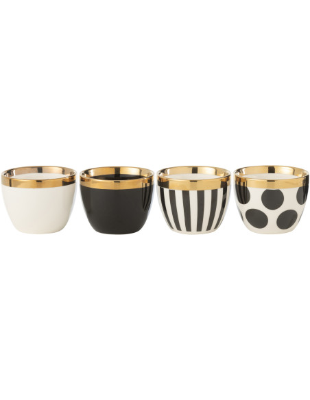 Coffret 4 Tasses à café glamour 180 ml en Céramique Blanc Noir Doré Calithia J-Line - 1