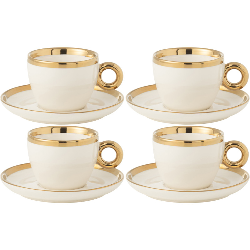 Coffret 4 Tasses à café modernes 180 ml en Céramique Blanc Doré Lelyss - 1