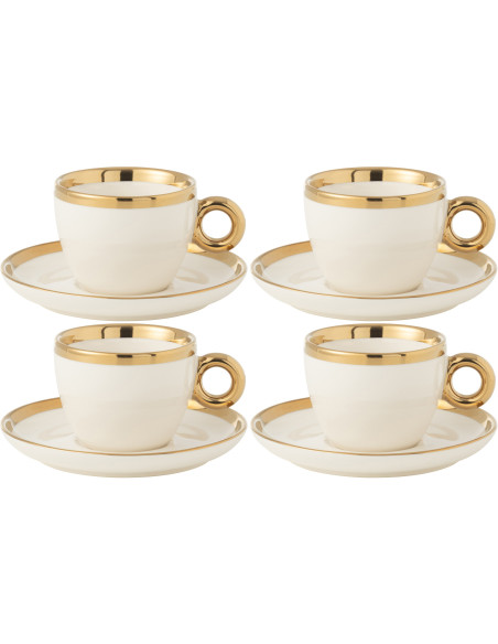 Coffret 4 Tasses à café modernes 180 ml en Céramique Blanc Doré Lelyss - 1