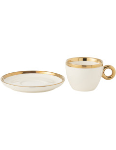Coffret 4 Tasses à café modernes 180 ml en Céramique Blanc Doré Lelyss - 1 2