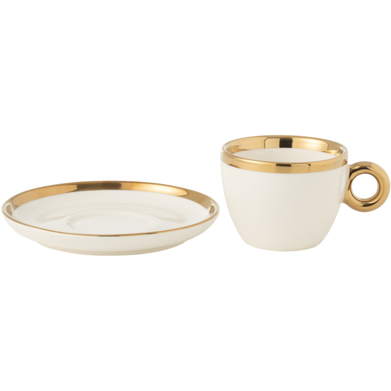 Coffret 4 Tasses à café modernes 180 ml en Céramique Blanc Doré Lelyss - 2