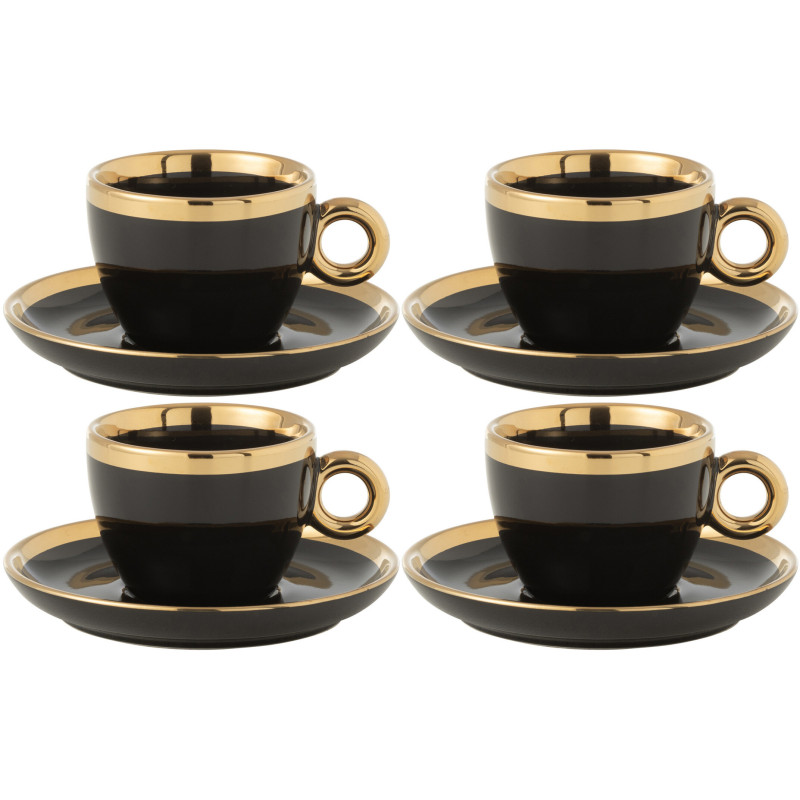 Coffret 4 Tasses à café modernes 180 ml en Céramique Noir Doré Lelyss - 1