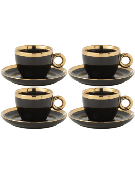Coffret 4 Tasses à café modernes 180 ml en Céramique Noir Doré Lelyss - 1