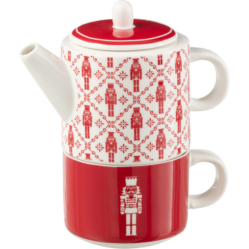 Théière égoïste originale 780 ml en Céramique Rouge Blanc Motif casse noisette Elyrian - 1