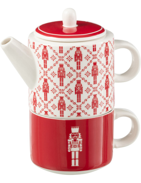 Théière égoïste originale 780 ml en Céramique Rouge Blanc Motif casse noisette Elyrian - 1