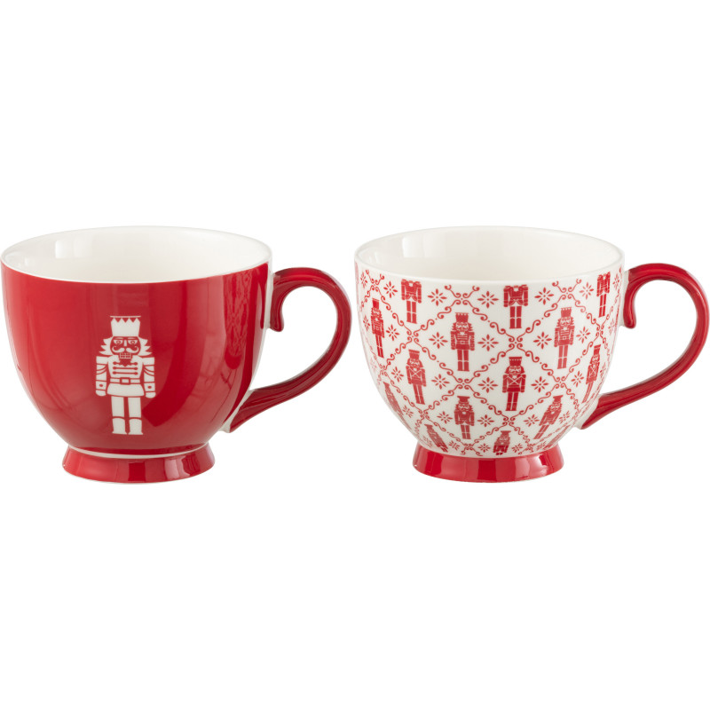 Coffret 2 Mugs 450 ml en Céramique Rouge Blanc Motif casse noisette Elyrian - 1