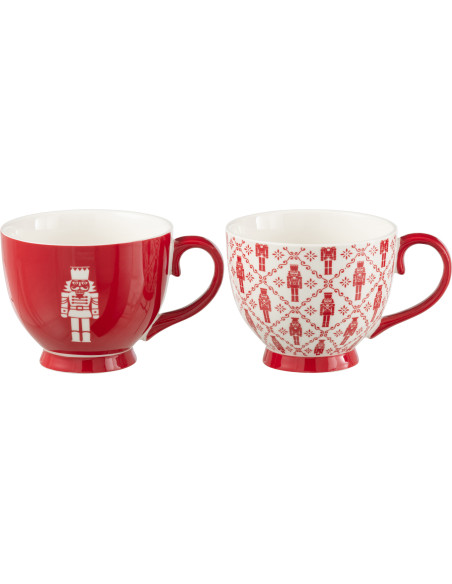 Coffret 2 Mugs 450 ml en Céramique Rouge Blanc Motif casse noisette Elyrian - 1