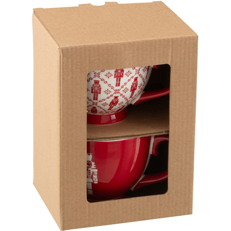 Coffret 2 Mugs 450 ml en Céramique Rouge Blanc Motif casse noisette Elyrian - 3