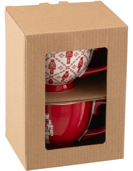 Coffret 2 Mugs 450 ml en Céramique Rouge Blanc Motif casse noisette Elyrian - 3