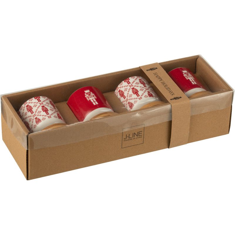 Coffret 4 Tasses à café 100 ml en Céramique Rouge Blanc Bambou Naturel Motif casse noisette Elyrian - 3