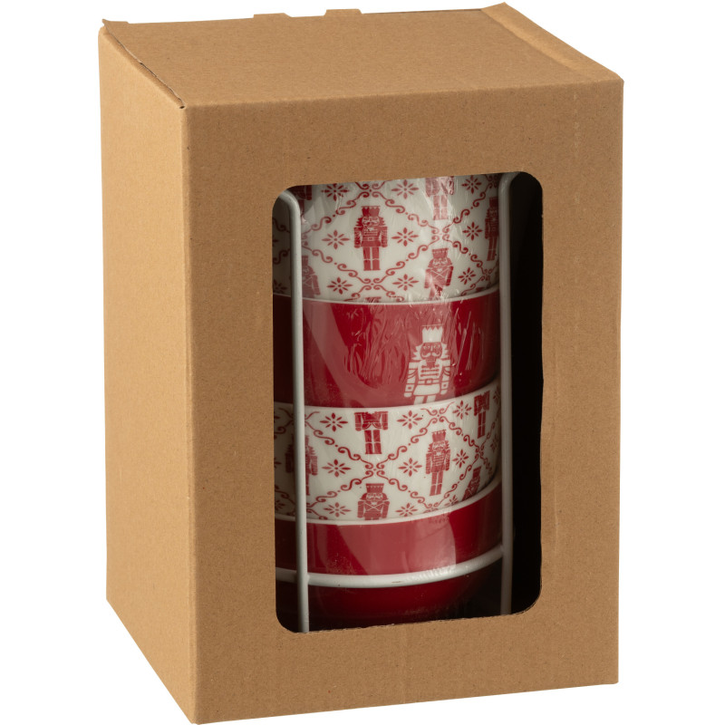 Coffret 4 Bols avec rangement en Céramique Rouge Blanc Motif casse noisette Elyrian - 4