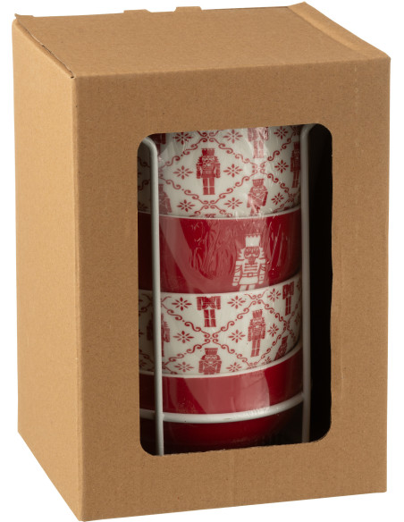 Coffret 4 Bols avec rangement en Céramique Rouge Blanc Motif casse noisette Elyrian - 4