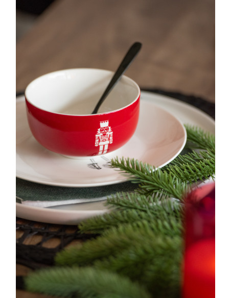 Coffret 4 Bols avec rangement en Céramique Rouge Blanc Motif casse noisette Elyrian - 5