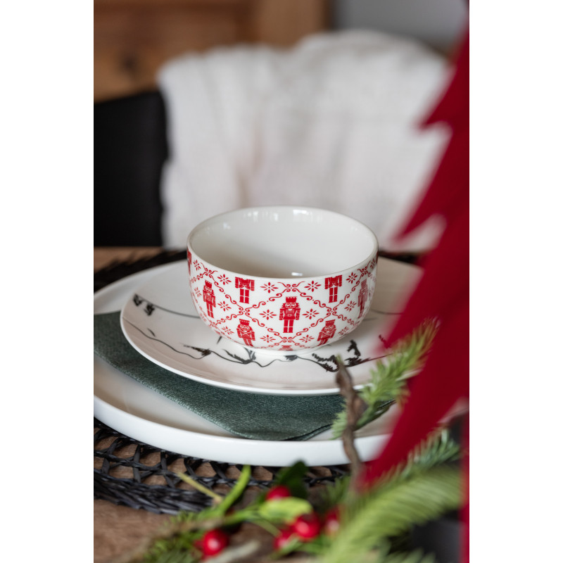 Coffret 4 Bols avec rangement en Céramique Rouge Blanc Motif casse noisette Elyrian - 6