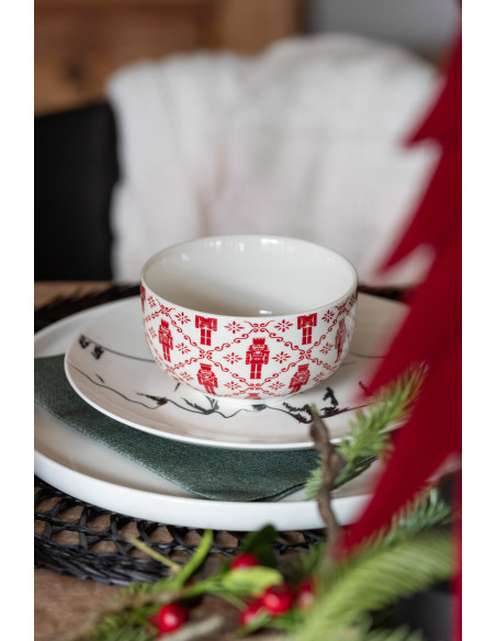 Coffret 4 Bols avec rangement en Céramique Rouge Blanc Motif casse noisette Elyrian - 6