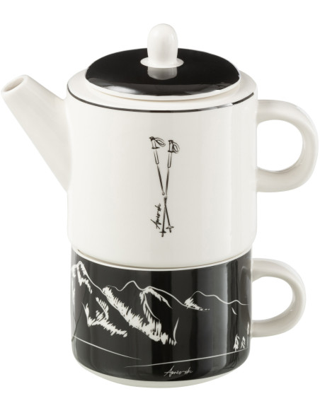 Théière égoïste originale 780 ml en Céramique Noir Blanc Motif ski Lysmer - 1
