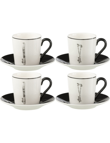 Coffret 4 Tasses à espresso 80 ml en Céramique Noir Blanc Motif ski Lysmer - 1