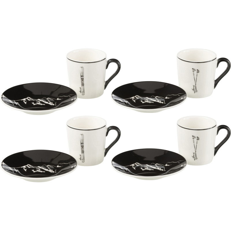 Coffret 4 Tasses à espresso 80 ml en Céramique Noir Blanc Motif ski Lysmer - 2