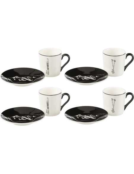 Coffret 4 Tasses à espresso 80 ml en Céramique Noir Blanc Motif ski Lysmer - 2