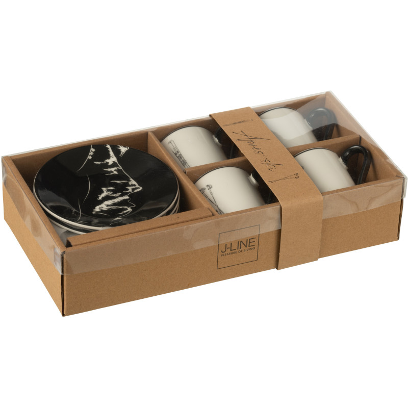 Coffret 4 Tasses à espresso 80 ml en Céramique Noir Blanc Motif ski Lysmer - 3