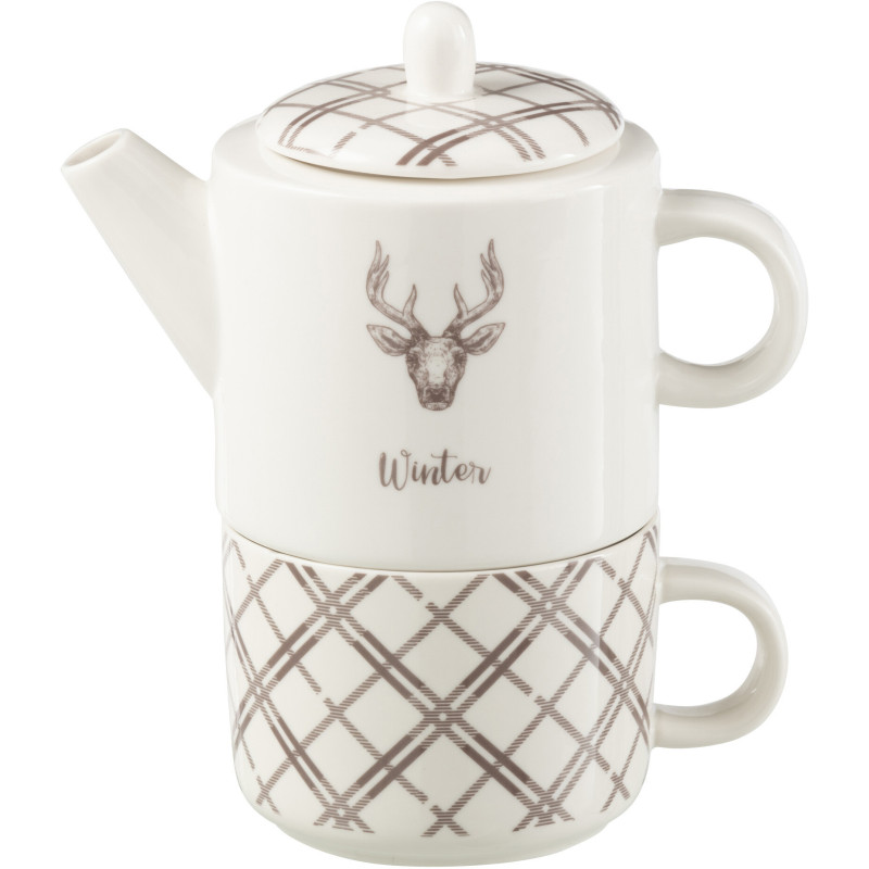 Théière égoïste originale 780 ml en Céramique Blanc Marron Motif Cerf Valicor - 1