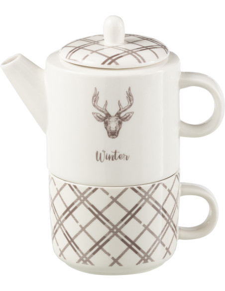 Théière égoïste originale 780 ml en Céramique Blanc Marron Motif Cerf Valicor - 1