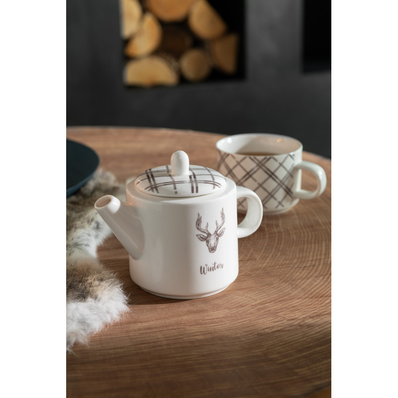 Théière égoïste originale 780 ml en Céramique Blanc Marron Motif Cerf Valicor - 2