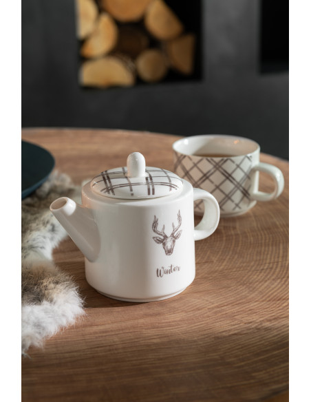 Théière égoïste originale 780 ml en Céramique Blanc Marron Motif Cerf Valicor - 2