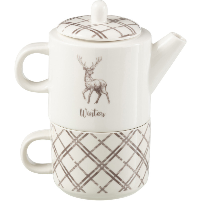 Théière égoïste originale 780 ml en Céramique Blanc Marron Motif Cerf Valicor - 3