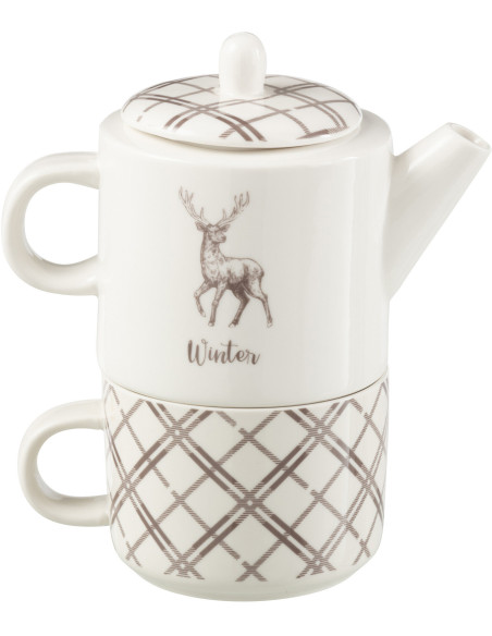 Théière égoïste originale 780 ml en Céramique Blanc Marron Motif Cerf Valicor - 3