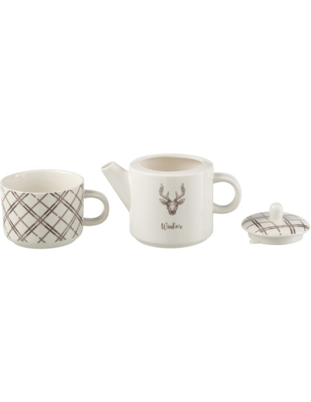 Théière égoïste originale 780 ml en Céramique Blanc Marron Motif Cerf Valicor - 4