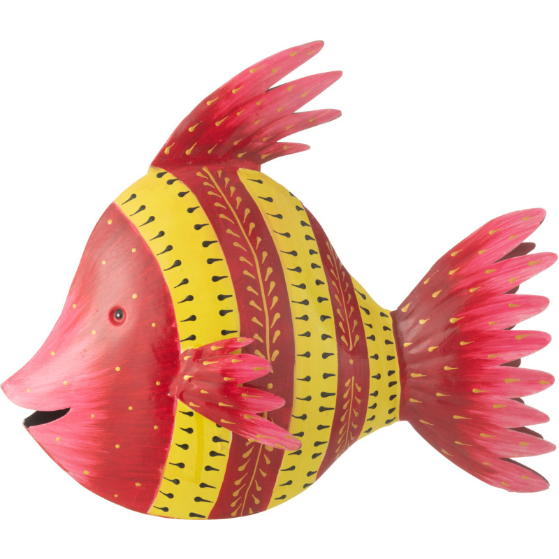 Grande Statue déco originale Poisson 34 cm en Métal Rouge Jaune Lyliane - 1