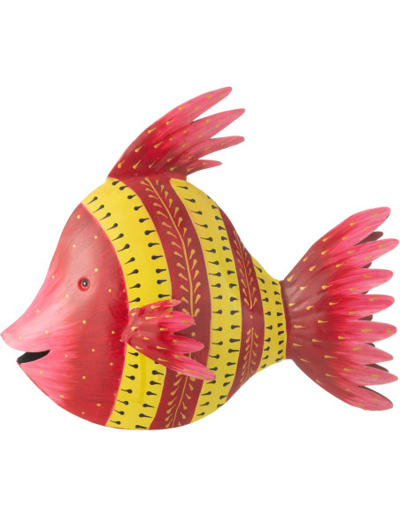 Grande Statue déco originale Poisson 34 cm en Métal Rouge Jaune Lyliane - 1