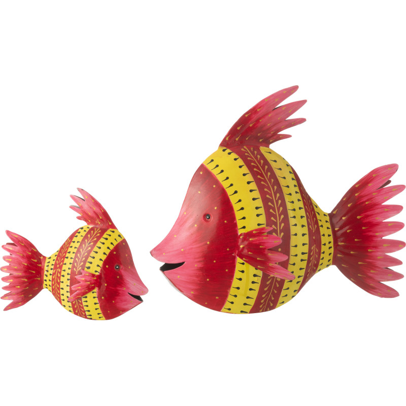 Grande Statue déco originale Poisson 34 cm en Métal Rouge Jaune Lyliane - 2