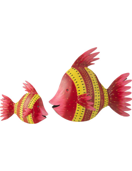 Grande Statue déco originale Poisson 34 cm en Métal Rouge Jaune Lyliane - 2