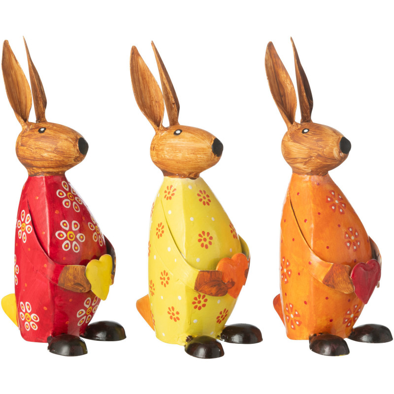 Statuettes déco originales Lapins Coeurs Hauteur 18 cm en Métal Rouge Jaune Orange Quinelle (Lot de 3) - 1