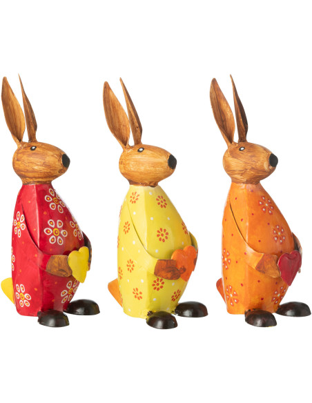 Statuettes déco originales Lapins Coeurs Hauteur 18 cm en Métal Rouge Jaune Orange Quinelle (Lot de 3) - 1