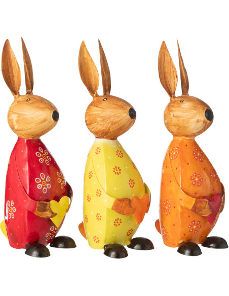Statues déco originales Lapins Coeurs Hauteur 26 cm en Métal Rouge Jaune Orange Quinelle (Lot de 3) - 1
