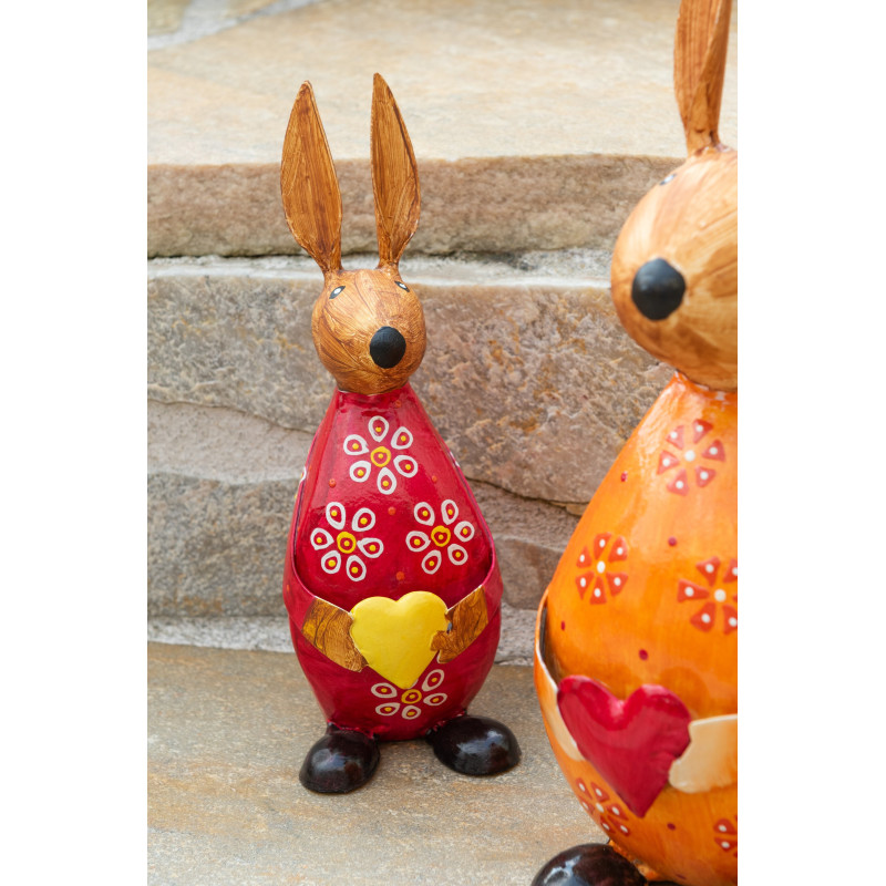 Statues déco originales Lapins Coeurs Hauteur 26 cm en Métal Rouge Jaune Orange Quinelle (Lot de 3) - 2