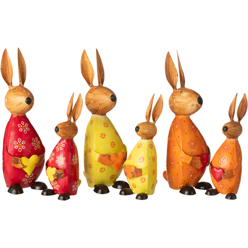 Statues déco originales Lapins Coeurs Hauteur 26 cm en Métal Rouge Jaune Orange Quinelle (Lot de 3) - 3