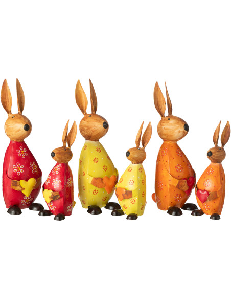 Statues déco originales Lapins Coeurs Hauteur 26 cm en Métal Rouge Jaune Orange Quinelle (Lot de 3) - 3