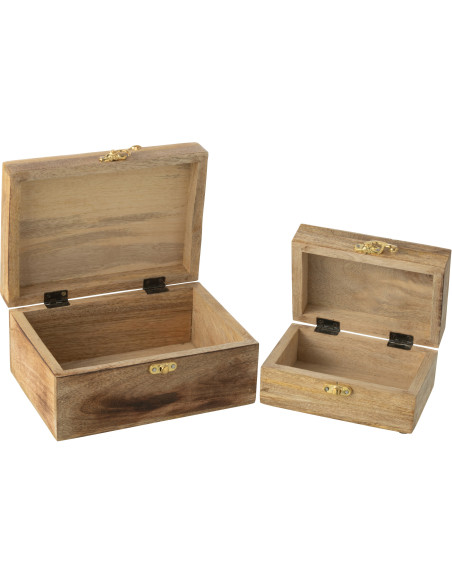 Boite de rangement Coeur en Bois de manguier Naturel Rose Phaélia (Lot de 2) - 2